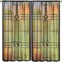 Stained Glass Curtains, Yellow Glass Window Print Rod Pocket Thermal Insulation Window Treatments for Living Room Bedroom Kitchen Cafe Drapes 42x45 Inch