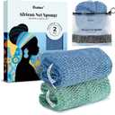 CORATED African Net Sponge with Knots Authentic, Shower Loofah Exfoliating Bath Sponge, Body Scrubber for Women Daily Use Body Care, Travel Portable Bath Accessories for Bathroom (Light Blue & Light Green)