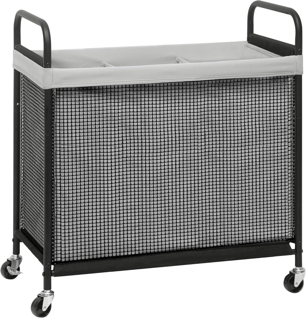 STORAGE MANIAC Rolling Laundry Hamper with Wheels 3-Section Laundry Sorter Rolling Laundrys Basket on Wheels with Removable Bag Clothes Hamper Laundrys Organizer Cart Bathroom Bedroom 120L Grey