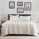 palassio Ivory 100% Cotton Quilt Twin Size Bedding Sets with Pillow Sham, Lightweight Soft Bedspread Coverlet, Quilted Comforter Bed Cover for All Season, 2 Pieces, 68x86 inches