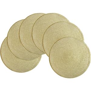 SHACOS Gold Glitter Round Placemats Set of 6 Bling Circle Place Mats Washable Table Mats for Christmas Holiday Party Wedding Shower Table Decor (6, Gold)