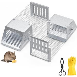 2Pcs Humane Mouse Trap Cage, 11 Inch Automatic Continuous Rat Trap with Single Way Door, Metal Live Rat Traps Cage for Rodents Moles Voles Mice