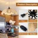Boho 20 Inch Plug in Chandeliers Rattan Hanging Lights Flower Pendant Light with On/Off Switch 15ft Hemp Rope Cord Handwoven Lampshade Bedroom Flower Hanging Lamp Fixture