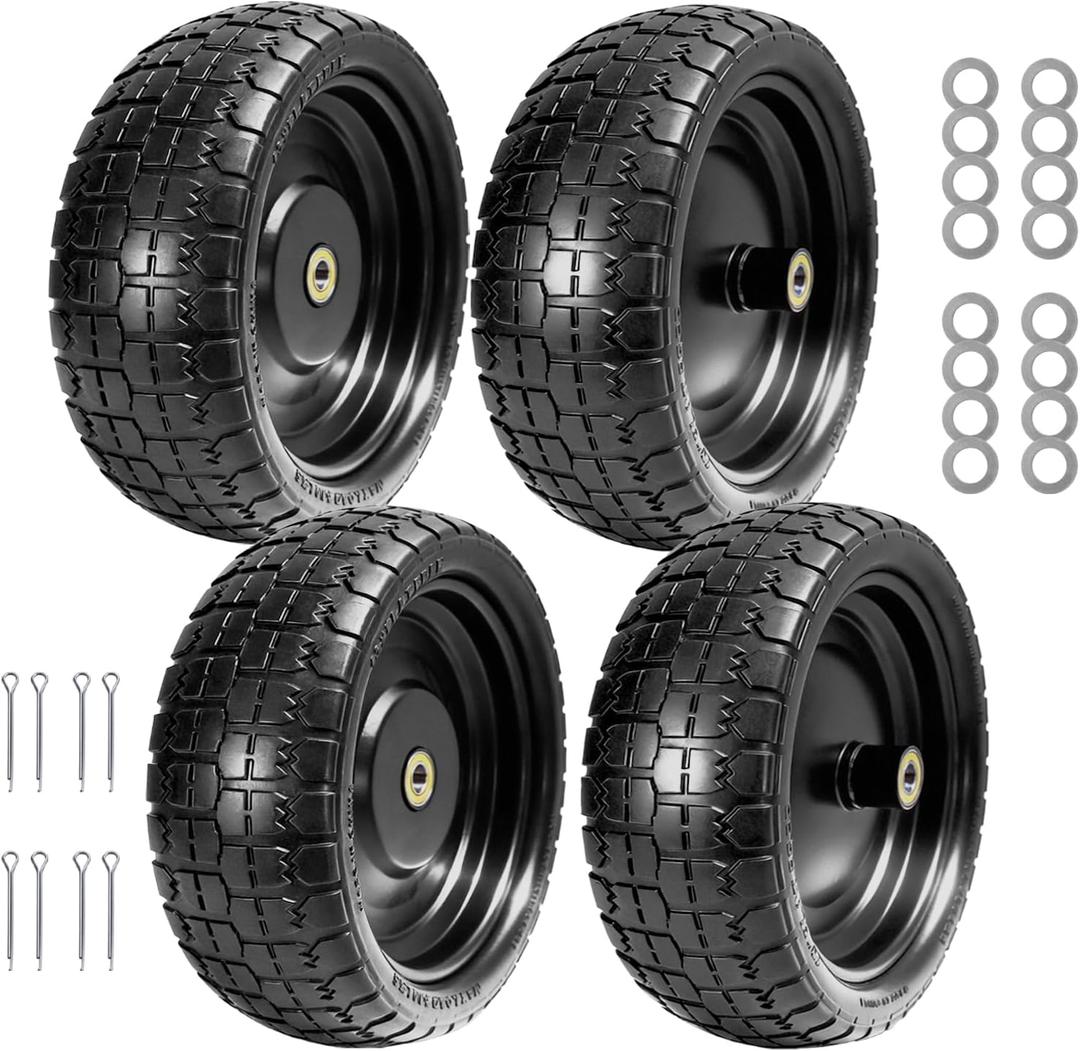 13" Flat Free Solid Tire, 4.00-6, for Gorilla Cart, Wagon & Wheelbarrow, 5/8" Bearings, 2.1" Offset Hub, 4 Pack, 4pcs