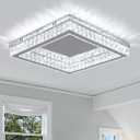 Finktonglan Square Crystal LED Flush Mount Ceiling Light, 17.7" Modern Crystal Flush Mount Chandelier, 48W 6000K Cool White, K9 Crystal & Stainless Steel, Low Profile, Non-Dimmable, No Remote