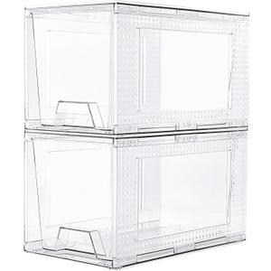 JollyPack 2 Pack Clear Stackable Storage Drawers, Easy to Assemble Multi-Use Bathroom Organizers and Storage, Suitable for Vanity, Bathroom, Makeup, Under Sink, Office, Kitchen and Pantry