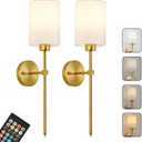 Battery Operated Wall Sconces Set of Two,Wireless Rechargeable Wall Light With Remote Control, Dimmable, 1800K/3000K/4000K/6000K/RGB, Timer, for Living Room, Bedroom, Fireplace, TV, 23.6 Inch, Gold (Brass)