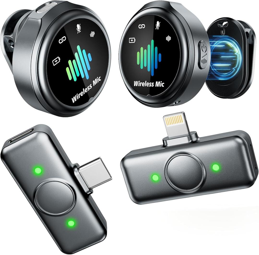 Mini Microphone for iPhone: Wireless Lavalier Microphone for Android - Noise Canceling Magnetic Clip Lapel Mic - Vlogging Recording & Pro Video for Content Creators