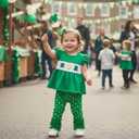 Toddler Girl St Patrick's Day Outfit Embroidery Ruffle Flutter Sleeve Tunic Dress Top Dot Ruffle Pants 2Pcs Clothes (Green), 6-12M