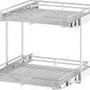 OCG 2 Tier Pull Out Cabinet Organizer (22.5" W x 21.5" D), Pull Out Drawers for Kitchen Cabinets, Pull Out Shelves for Base Cabinet Organization in Kitchen Bathroom Pantry, Chrome Finish