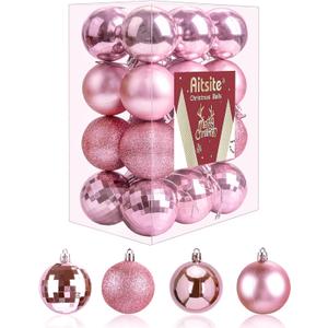 Aitsite 24ct Christmas Tree Ornaments Set 1.57 inches Mini Shatterproof Holiday Ornaments Balls for Christmas Decorations (Pink)