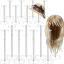 16 Pcs Acrylic Hat Stand 12" to 17" Adjustable Clear Wig Display Rack Nonslip Round Barbell Base Hat Rack Decorative Hat Holder Wig Stand Holder for Hats Watch Jewelry Storage Table (Thicker)