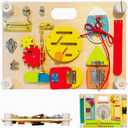 Double-Sided Montessori Busy Board for Toddlers 3-5, Train Babies Fine Motor Skills, Toddler Boy Toy of Sensory Activity Board, Wooden BusyBoard for 3+ Year Old Kids Birthday Gift