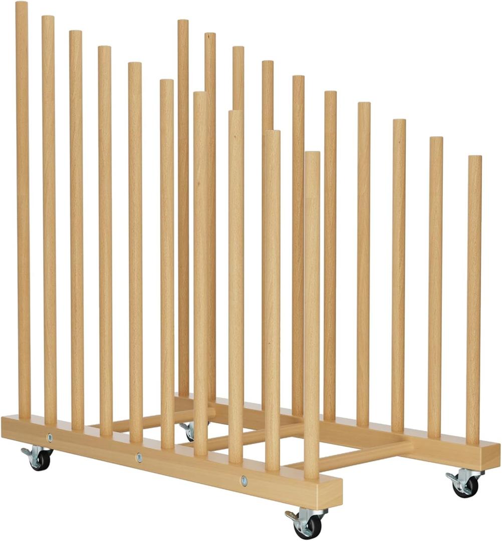 Art Storage Rack with Caster Wheels, 9 Section Wooden Art Canvas Storage for Frames and Drawing Board, Printed Matters, Paper Pads for Studio, Gallery, Art Exhibition