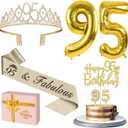 95th Birthday Decorations for Women Gold with 95th Birthday Sash and Tiara, Cake Topper and Candles, Number Balloons, 95 Year Old Gifts for Women