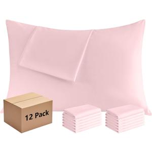 Pillowcases Standard 12 Pack, 20x26 Pillow Cases with Envelope Closure, Soft Plain Brushed Microfiber Covers Breathable Wrinkle-Resistant, Pink