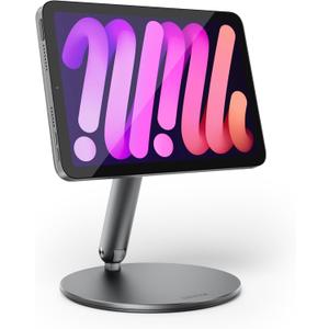 LULULOOK 360 Magnetic Stand for iPad mini 7 A17 Pro/Mini 6 8.3 inch (2024/2021), Aluminum Alloy Foldable Tablet Desk Stand with Rotating Base for Apple iPad mini 7/6 Drawing, Viewing (Gray)