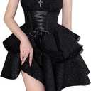 TSMNZMU Womens Pleated Halter Mini Dress Gothic High Waist A-Line Dresses Double Layer Laced Cross Fairy Dress Bandage, Medium