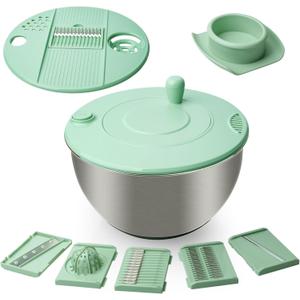 4.25 Qt Stainless Steel Salad Spinner Large, Salad Wash Bowl, Fruit & Vegetable Dryer, with 5-Blade Slicer, Egg Yolk Strainer and Shredder for Efficient Salad Preparation and Food Washing