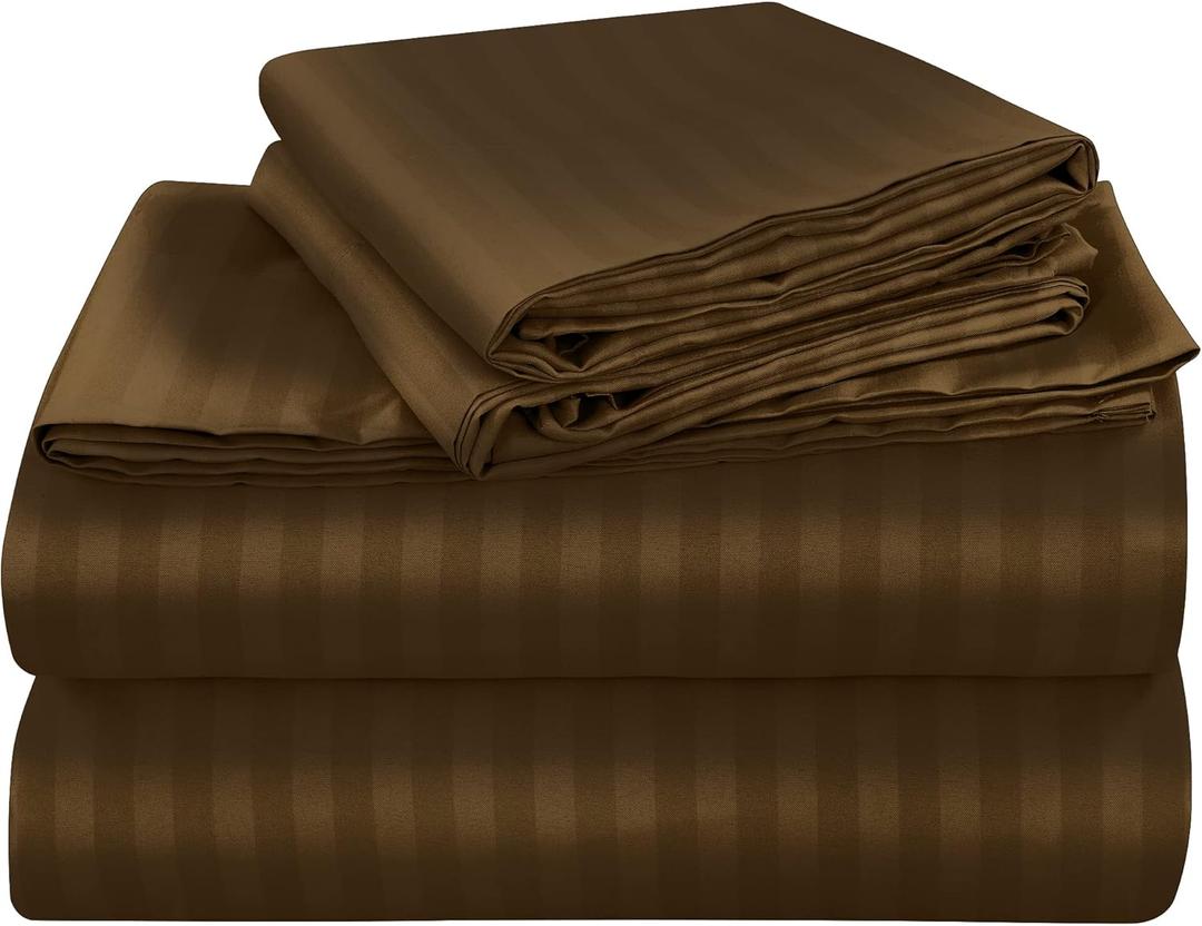 ROYALE LINENS 3 Piece Twin Sheets Set - Soft Brushed Microfiber Bedding - 1 Fitted, 1 Flat Sheet, 1 Pillow case - Wrinkle Free & Fade Resistant - Hotel Luxury Bed Sheets (Stripe Chocolate, Twin) ROYALE LINENS 3 Piece Twin Sheets Set - Soft Brushed Microfiber Bedding - 1 Fitted, 1 Flat Sheet, 1 Pillow case - Wrinkle Free & Fade Resistant - Hotel Luxury Bed Sheets (Stripe Chocolate, Twin)