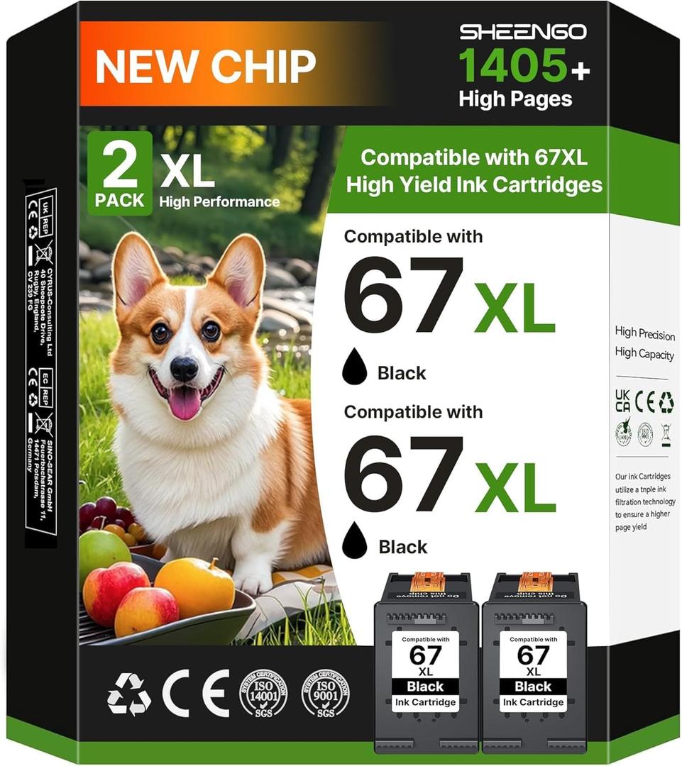 67XL Black Ink Cartridge 67 | Compatible for HP Ink 67 XL HP67XL Black | for HP DeskJet 2855e 2827e 4255e 4277e 2800 2700 2755 2755e 4155 4155e Envy 6400 6400e 6055 6055e 6052e 6455e 6458e (2-Black)