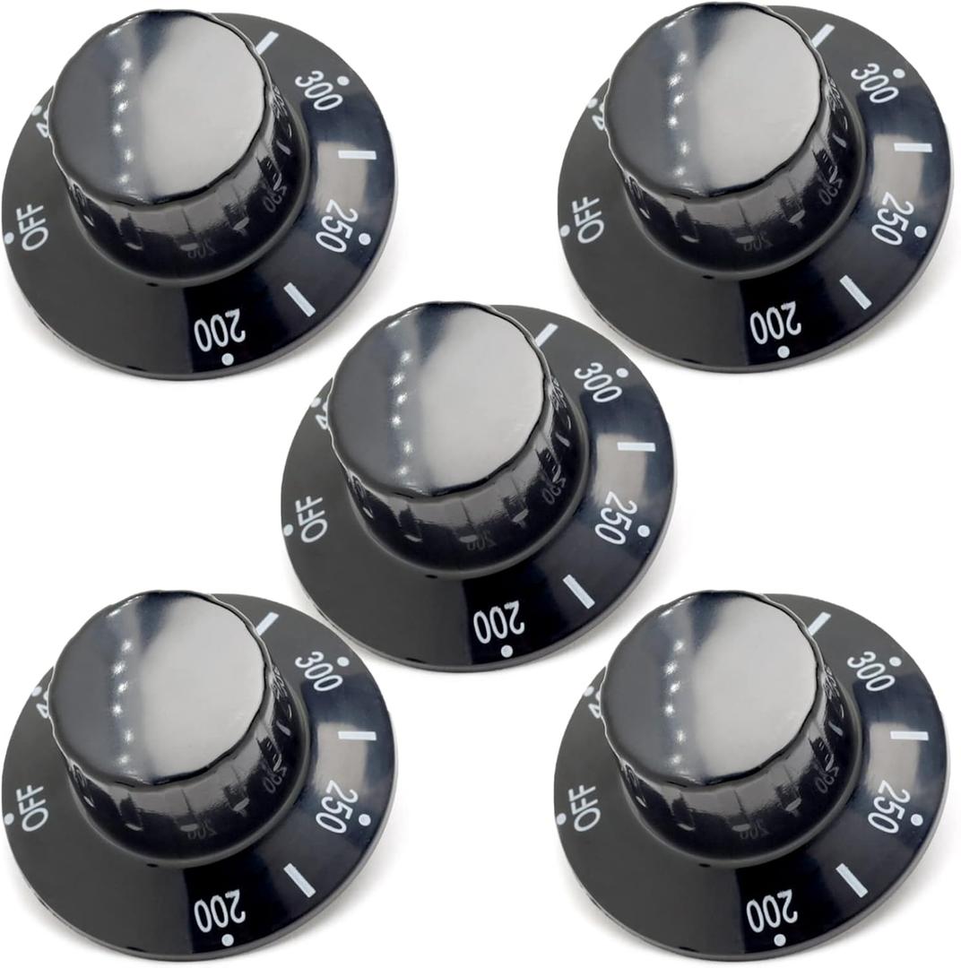 PP10539 Thermostat Dial Knob 200-400F for Fryers, Compatible with Pitco Frymaster Dean Range Imperial Fryer, 2-1/4 Inch Black Knob Dial 5Pcs, P6071271 00-944801 Thermostat Knob W/Off