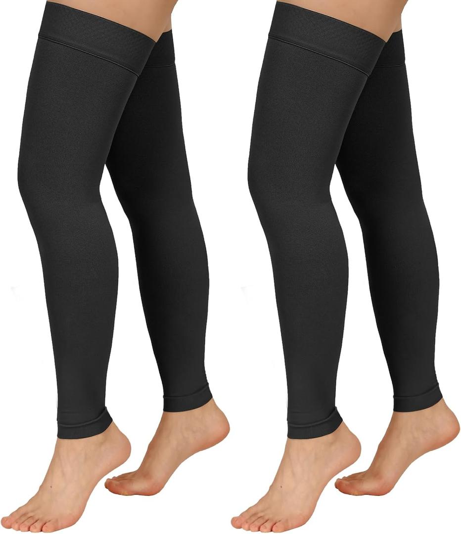 2 Pairs Compression Stockings for Women & Men, 20-30mmHg Thigh High Compression Socks, Footless Medical Socks with Silicone Dot Band--Best Support for Nursing Sports Varicose Veins(Black,M)