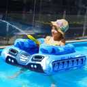 Inflatable Tank Pool Floats Kids - Jasonwell Toddler Pool Floaties Swimming Pool Tank with Water Cannon Gun Swim Floaty Rafts Lake Beach Party Pool Toys for Boys Girls Toddlers Kids (Blue)