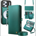 for Wallet Case Compatible with iPhone 17 Pro Max,Multi-Function Detachable 2 in 1 Magnetic iPhone 17 Pro Max Case Wallet,Flip Strap Zipper Card Holder Phone Case with Shoulder Straps (Green)