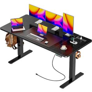 Huuger 55 x 28 Large Electric Standing Desk with 4 AC Outlets, Type-C Port, Height Adjustable Computer Desk, 27.6" Deep Desktop, Stand up Gaming Desk, 3 Preset Heights, for Home Office, Black