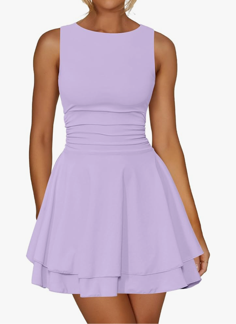 Generisch Popular Pleated Waist Square Neck Short Hem Mini Dress Women's Sexy Winter Dress