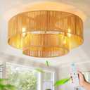 Rattan Boho Ceiling Fan with Light Flush Mount Low Profile 20 Inch
Caged Ceiling Fans with Light and Remote Control 6 Speeds for Bedroom,Nursery,Living Room,E26 Base(Brown)