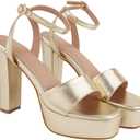 Womens Block Chunky Platform High Heel Sandals  Open Toe Ankle Strap Dress Pump for Wedding, Party, Evening, Prom & Dance (5.5, Golden)