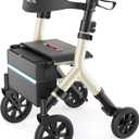 WALK MATE Rollator Walker for Seniors 5.3~7ft Tall, Height-Adjustable Seat, Built-in Cable, 10 Inch Wheels, 16.5 lb Lightweight & Compact Folding Design, 300 lb Capacity, Gold
