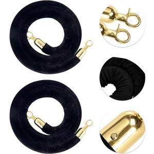 2Pack Black Velvet Stanchion Rope, 5FT Crowd Control Safety Barriers with Polished Gold Lobster Hooks for Movie Theater, Queue Barrier, Grand Openings, Hotel Celebration, Carpet Event (Black)