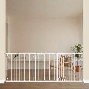 ALLAIBB Extra Wide Pressure Mounted Baby Gate Walk Through Child Kids Safety Toddler Tension White Long Large Pet Dog Gates with Extension for doorways Kitchen (71.65-85.03"/182-218cm, White)