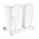Rev-A-Shelf Double 27 Qt Pull Out Chrome Wire Trash Can Container Bin Bottom Mount for Kitchen Cabinet with Full-Extension Slides, White, RV-15PB-2 S