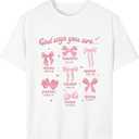 QJQ Girl's Cute Graphic T Shirts Short Sleeve Crewneck Tees Summer Trendy Preppy Tops Clothes Pink Bow 9 Years