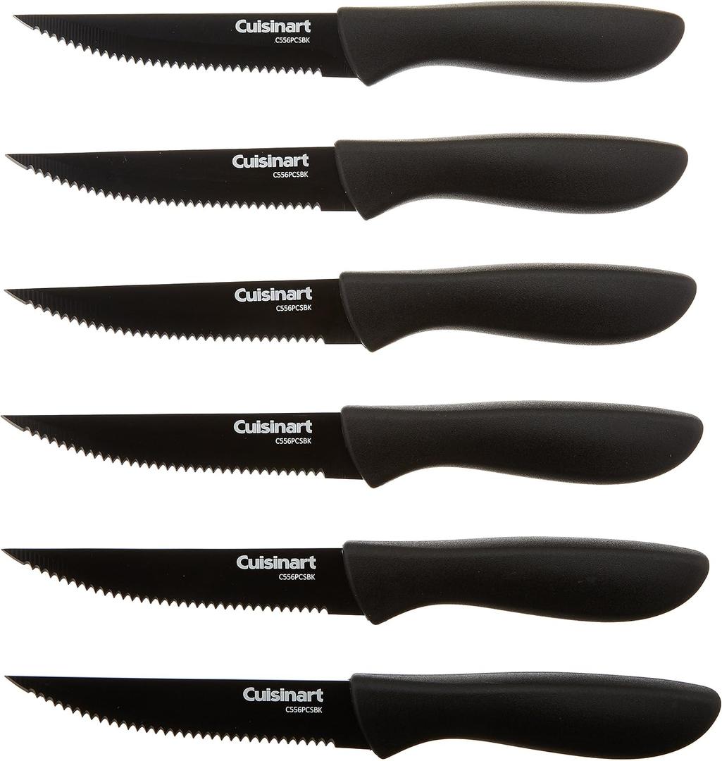 2 x Cuisinart C55-6PCSBK 6-pc. Ceramic Coated Steak Knife Set (Black), Black, 8.7"