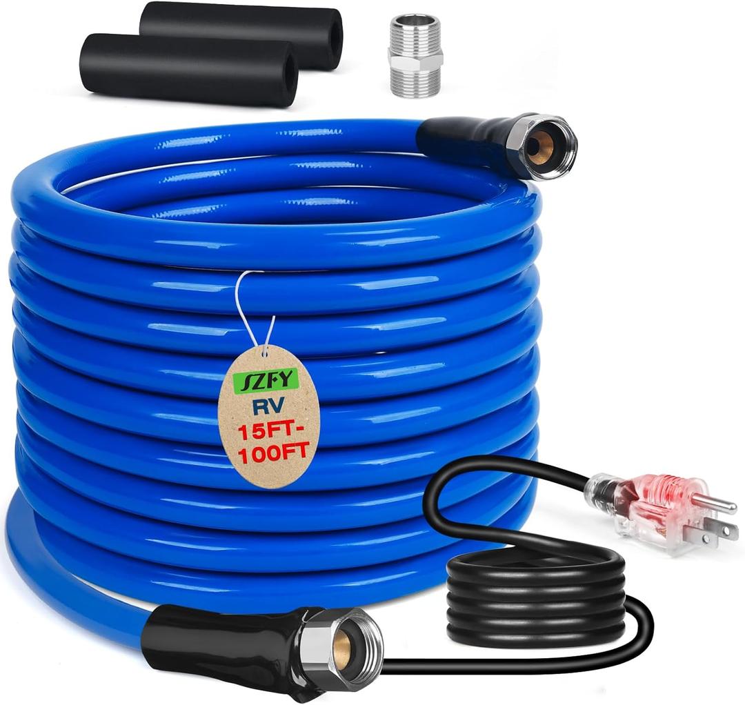 100FT Heated Water Hose for RV,Heavy Duty Heated Hose for Camper/Garden/Farm, 1/2" Inner Diameter,Temperatures Down to -40F, Prevent Freezing