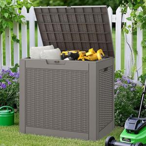 NUNU LAB 31 Gallon Outdoor Storage Box Waterproof,Indoor Outside Deck Boxes,Backyard Storage Bin For Package Delivery,Garden Tools,Patio Cushions,Pool Accessories,Storage Bench Lockable Lid (Rattan Beige)