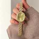 PASOY Women’s Bracelet Watch Small Face – Elegant Oval Quartz Analog Wristwatch with Metal Link Band, Gold & Silver Options, Slim Roman Numeral Dial Dress Watch for Ladies