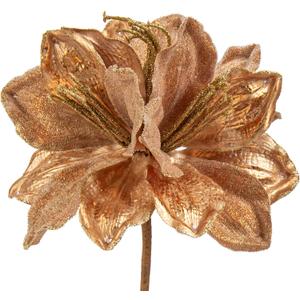 Briful 3PCS Christmas Glitter Poinsettia Flowers 3 Heads Large Artificial Amaryllis Floral Picks 24 Inch Long Stem Fake Flowers Ornaments for Christmas Tree Vase Table Centerpiece Decor (Bronze)