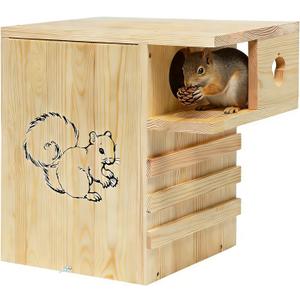 Large Squirrel House for Outside Nesting - XL Large Squirrel House for Outside with Exterior Porch, Wooden Nesting Box Squirrel Chipmunks and Small Animals