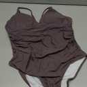 Women's One Piece Swimsuits Tummy Control Bathing Suits for Women Deep V Neck Ruched Push Up Vintage Retro Swimwear Full Coverage Sexy Cute Swim Retro Padded Twist Front Adjustable Straps Coffee, Large 