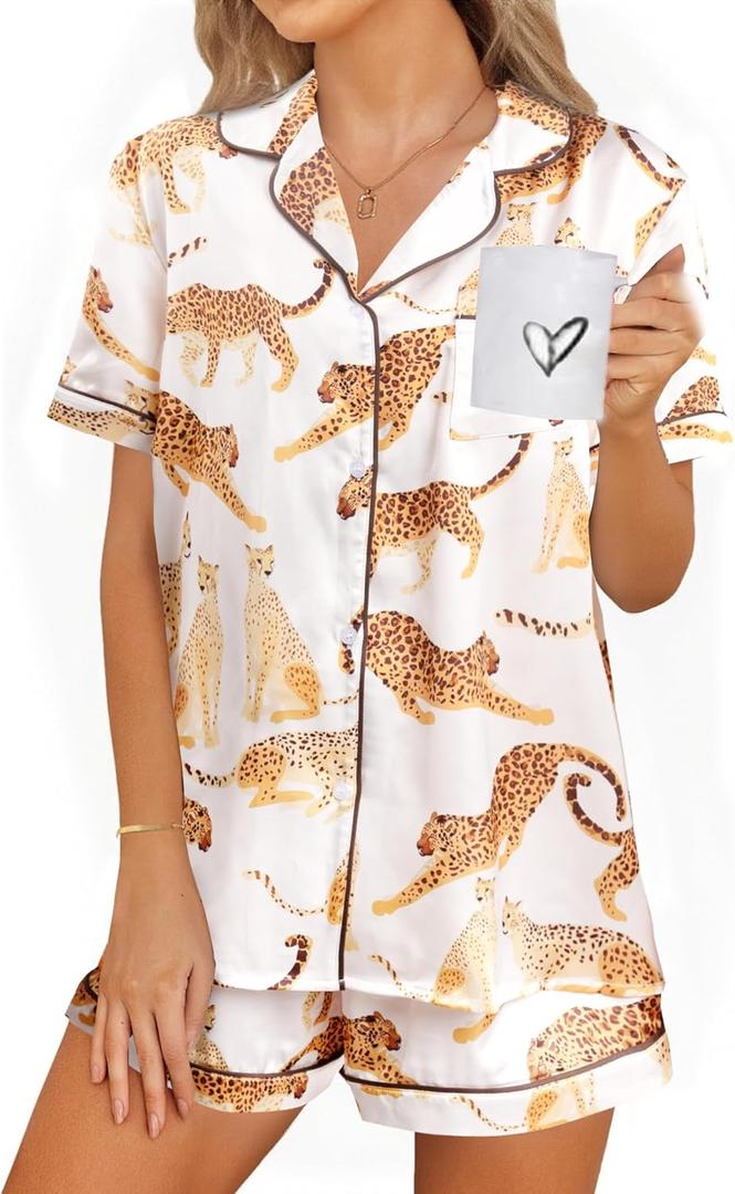 Pajamas for Women Set Short Sleeve Animal Graphic Pajamas Cute Printed Pajama Sets Button Down Pjs Sleepwear (Small)