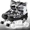 Kuxuan Skates Boys and Girls Camo Adjustable Roller Skates with Light up Wheels, Fun Illuminating Rollerskate for Kids Girls Youth (Small(10-12US), Black)