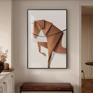 Large Framed Modern Horse Wall Art, Abstract White Brown Wall Art Animal Artwork for Walls, Minimalist Luxury Bright Style Picture Print Paintings for Hallway Living Room Office Wall Decor 24x36 Inch
