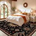 8x10 Area Rugs, Washable Vacuum-Friendly Non-Slip Rug Vintage Boho Gothic Sun and Moon Printed Pattern Low Pile Carpet for Living Room Bedroom Dining Room Hallway Entryway,Black Gold Beige Red