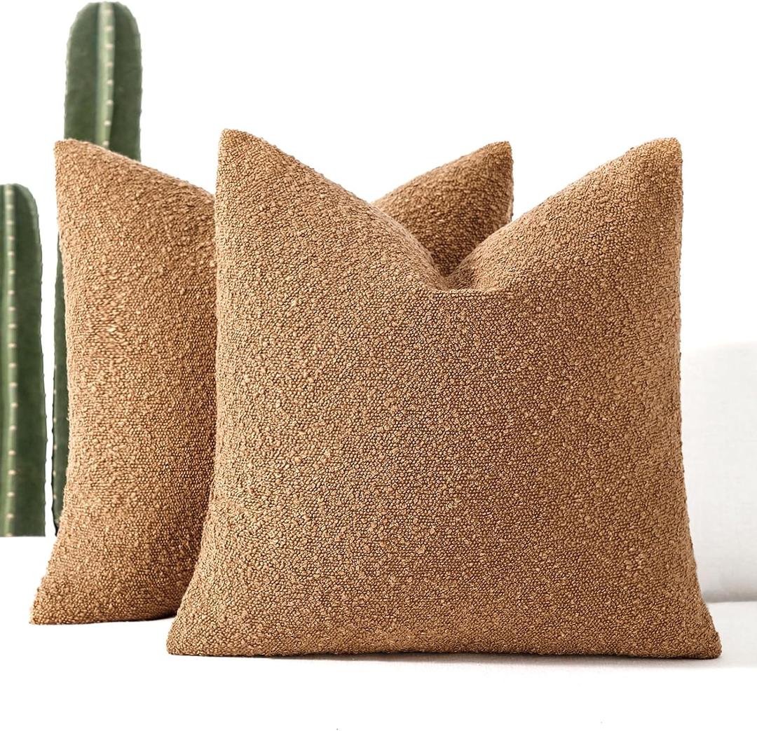 20x20 Boucle Throw Pillow Covers, Set of 2, Tobacco